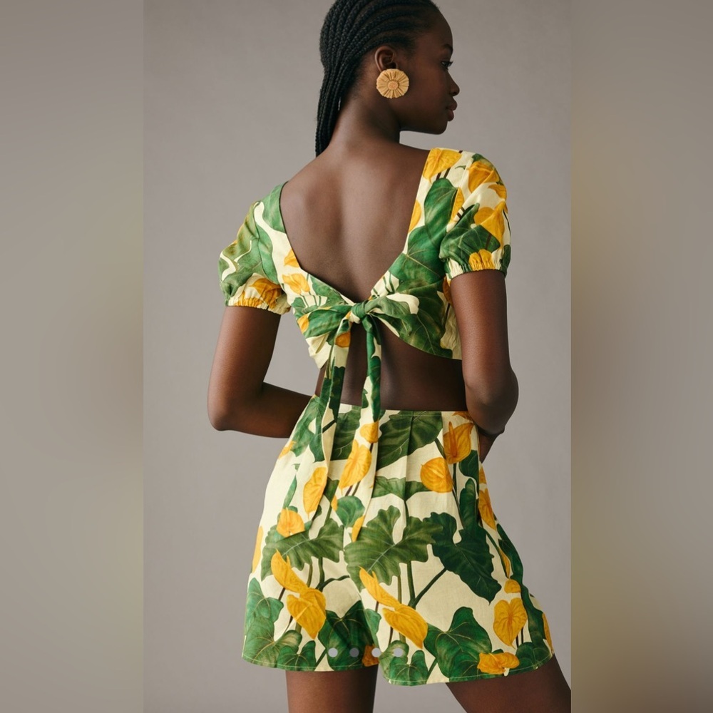 FARM Rio Yellow & Green Floral Tie-Back Romper
